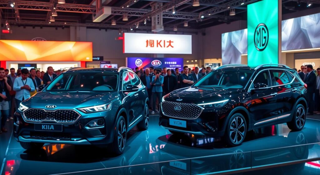 Kia and MG electric vehicles at Bharat Mobility Global Expo 2025