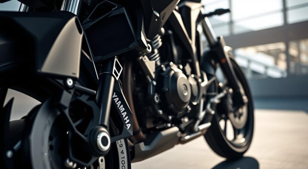 inverted fork and monoshock suspension of Yamaha MT-03